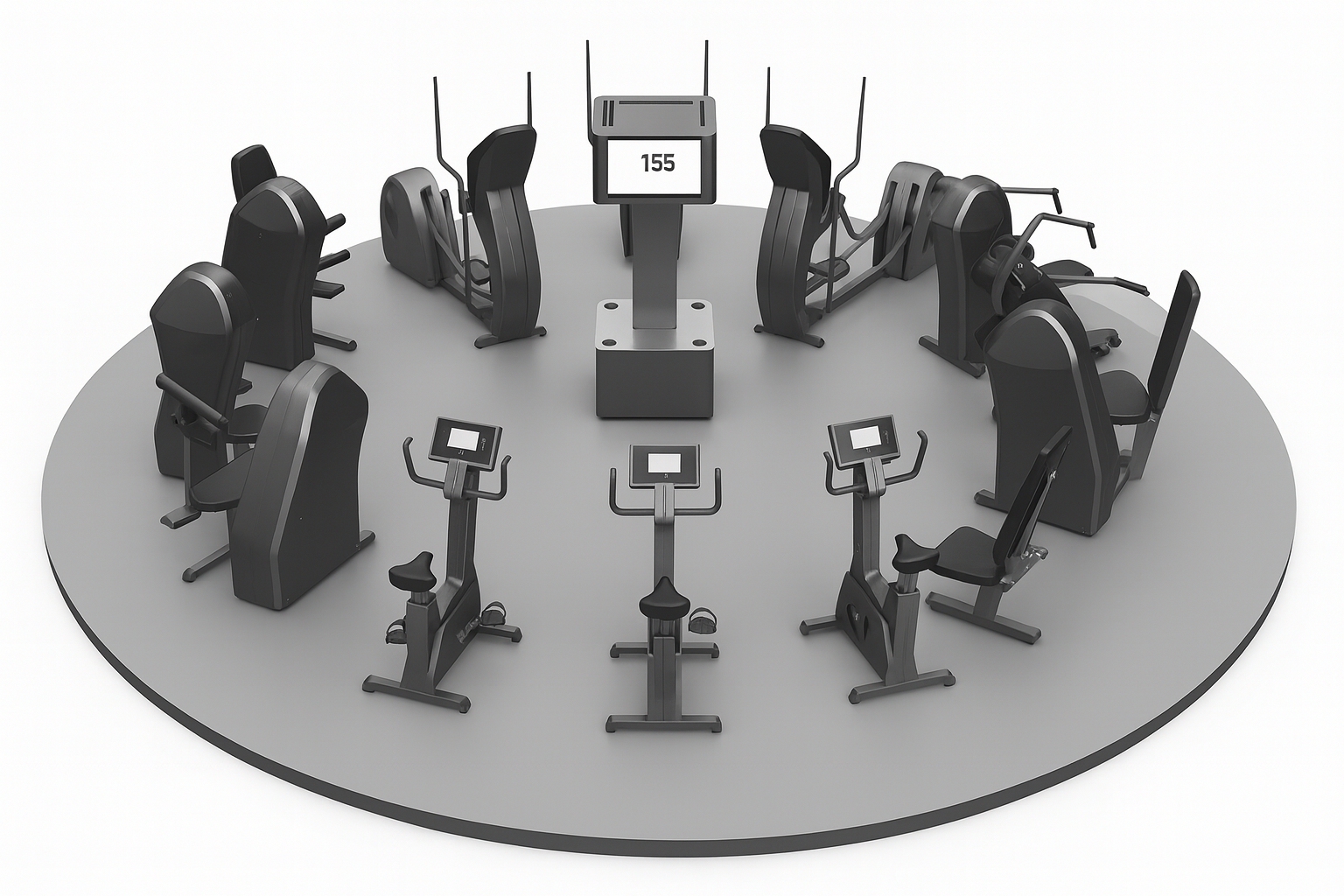 Moderne sportapparatuur op ronde platform